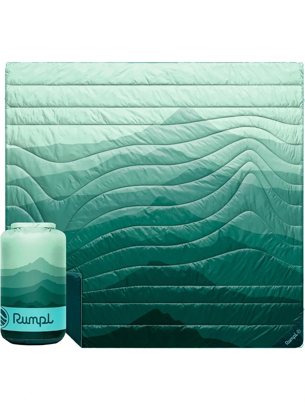 Rumpl Original Puffy 2 Person Blanket, Cascade Fade, 84“ x 80“, Camping, Vanlife
